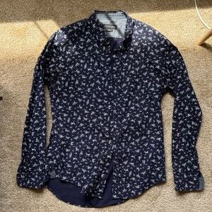 Zara Dark Blue Floral Button Down Shirt